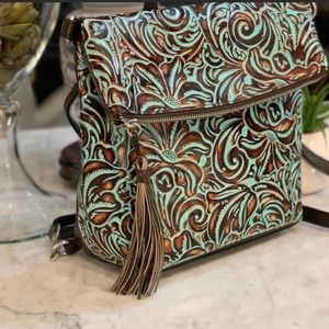 Patricia Nash Luzille Tooled Turquoise convertible Backpack Bag